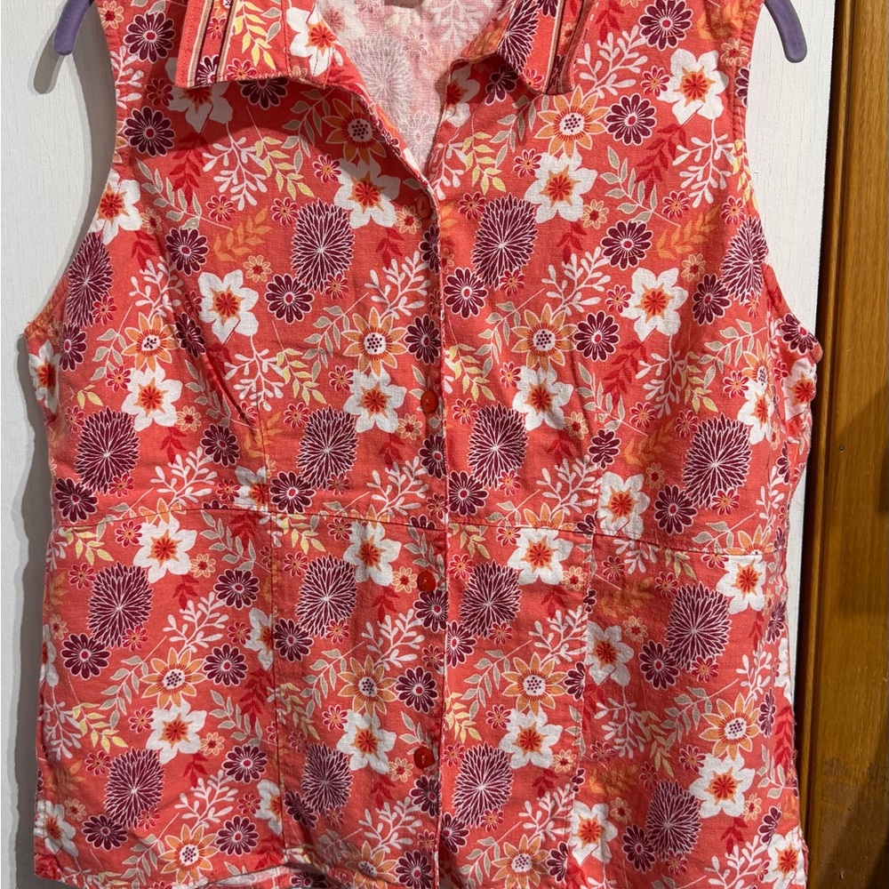 Christopher & Banks orange Floral Button-Up Blouse XL